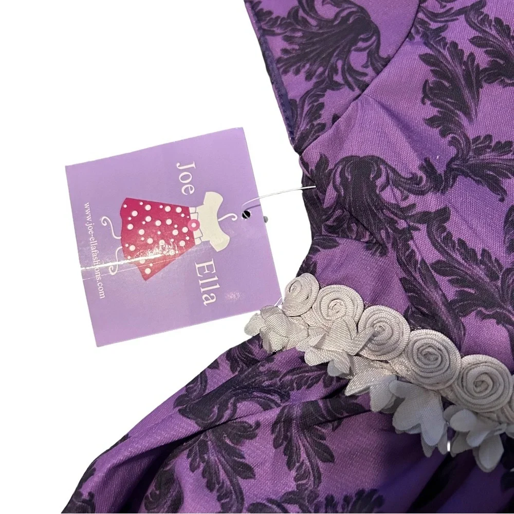 💜 NWT Joe-Ella Purple and Black Floral Dress Size 4T Easter Wedding